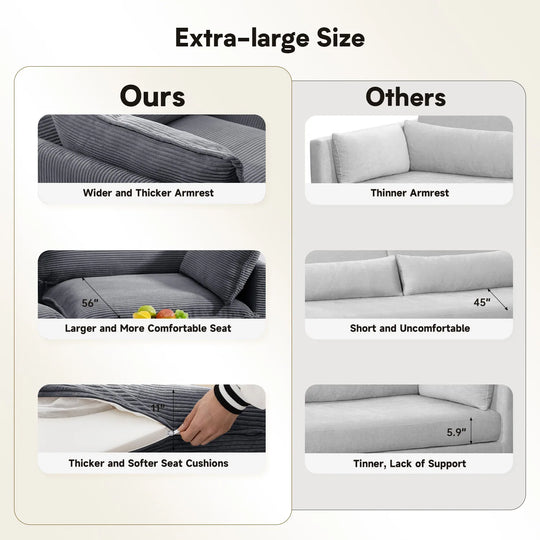 Corduroy Sectional Sofa with Removable Ottomans & Ultra-Soft Cushions for Living Room & Bedroom