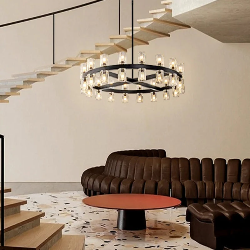 Wagon Wheel Chandelier with Crystal Shade