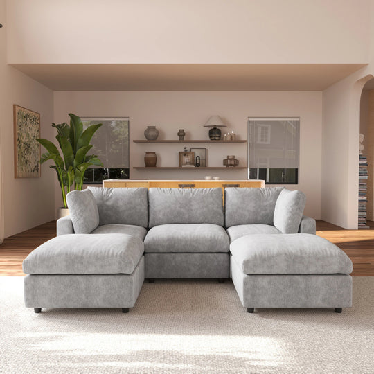 Modern Cloud Sectional Couches for Living Room Set, Chenille U-Shaped Sofa Couch