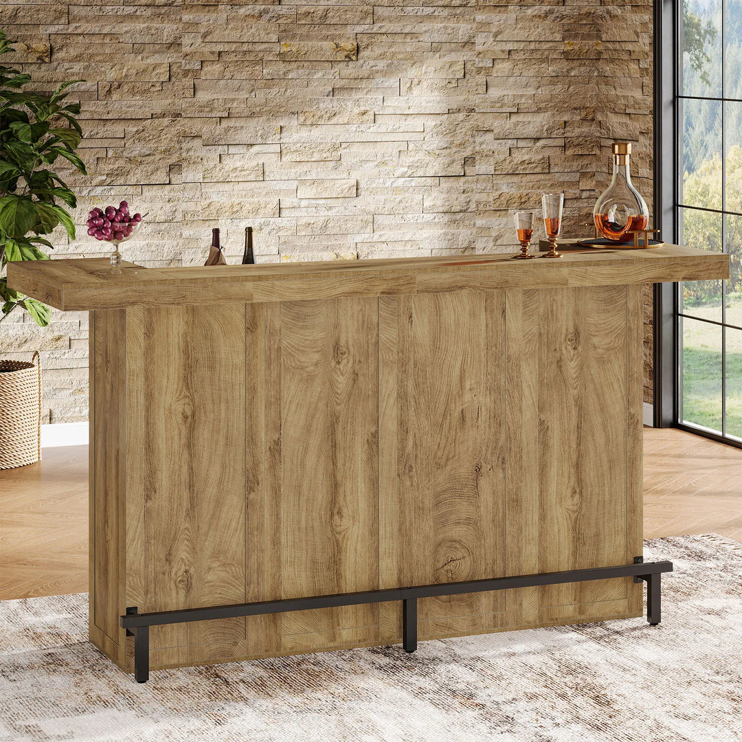 70.9" Wooden Home Bar Table with Wine Glass Holder, Pub Storage Unit Accent Table for Home Patio Basement