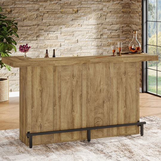 70.9" Wooden Home Bar Table with Wine Glass Holder, Pub Storage Unit Accent Table for Home Patio Basement