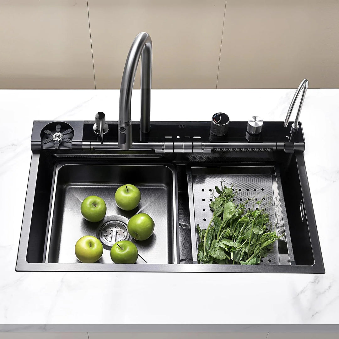 304 Stainless Steel Waterfall Kitchen Sink Set with Pull-Down Faucet KS2207 (Series)