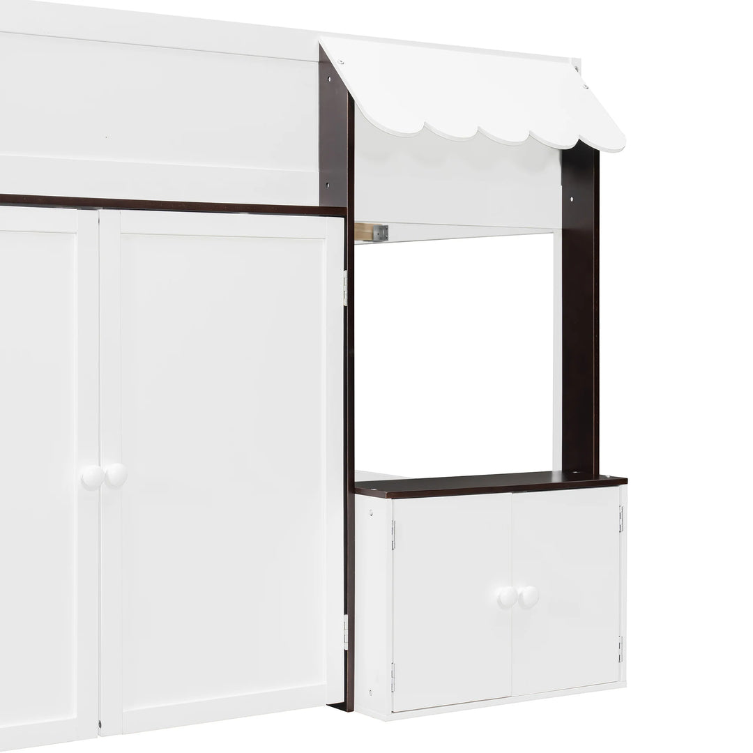 Full Loft House Bed with Playhouse Storage Modern Wood Cabin Bed for Kids