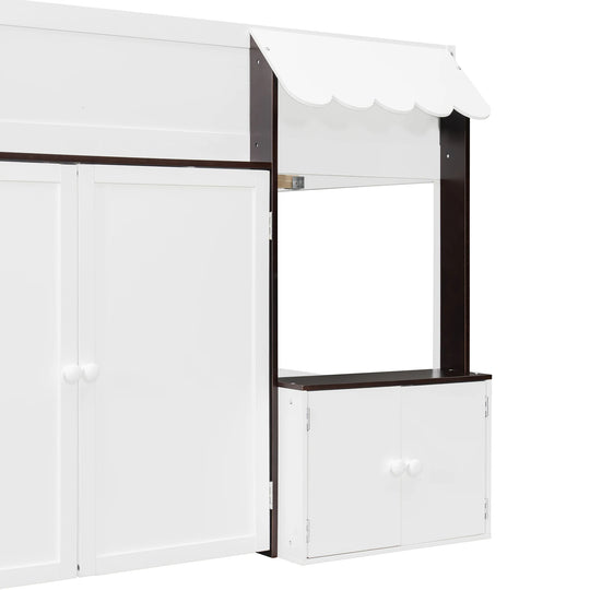 Full Loft House Bed with Playhouse Storage Modern Wood Cabin Bed for Kids