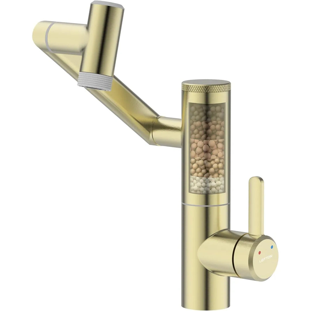 Rotatable Single Hole Bathroom Sink Faucet with Built-In Filter, Temperature Display in Fahrenheit, 2 Water Modes
