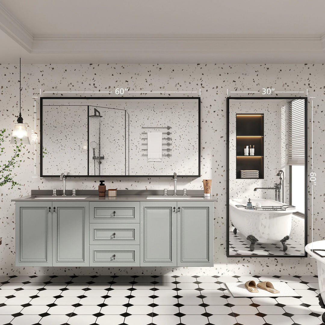 Modern Metal Framed French Cleat Mounted Wall Bathroom Vanity Mirror