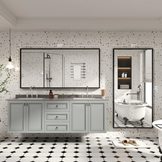 Modern Metal Framed French Cleat Mounted Wall Bathroom Vanity Mirror