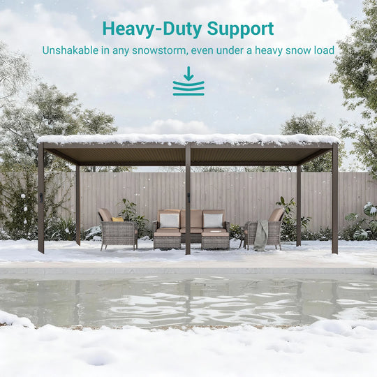 Outdoor Metal Solar LED Louvered Pergola with Adjustable Roof