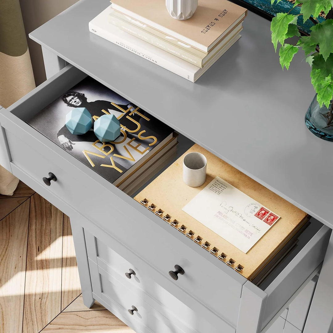 Modern Bedroom Nightstand with 5 Drawers & Metal Handles - Multifunctional Storage Cabinet,Easy Assembly for Living Room