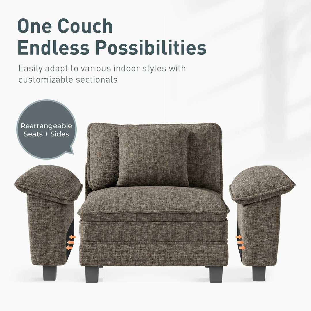 Cloud Modular Deep Seat Sofa, Chenille or Corduroy Sectional Couch with Removable Arms, 1–4 Seater