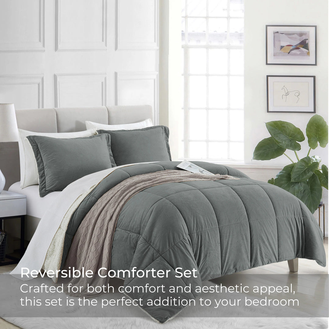 3 Piece Winter Reversible Comforter Set Faux Shearling Ultra Soft Minky Plush and Fuzzy Fleece Microfiber