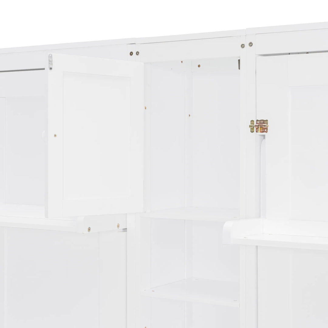 Dual Twin Size Wall Murphy Beds with Cabinets and Shelves, Space-Saving Design