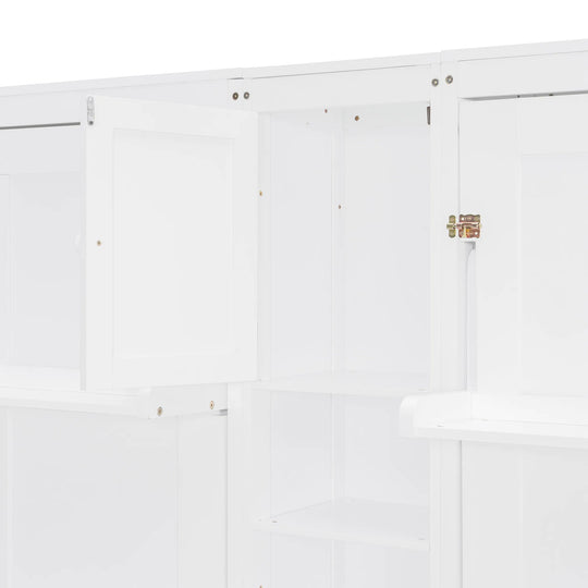 Dual Twin Size Wall Murphy Beds with Cabinets and Shelves, Space-Saving Design