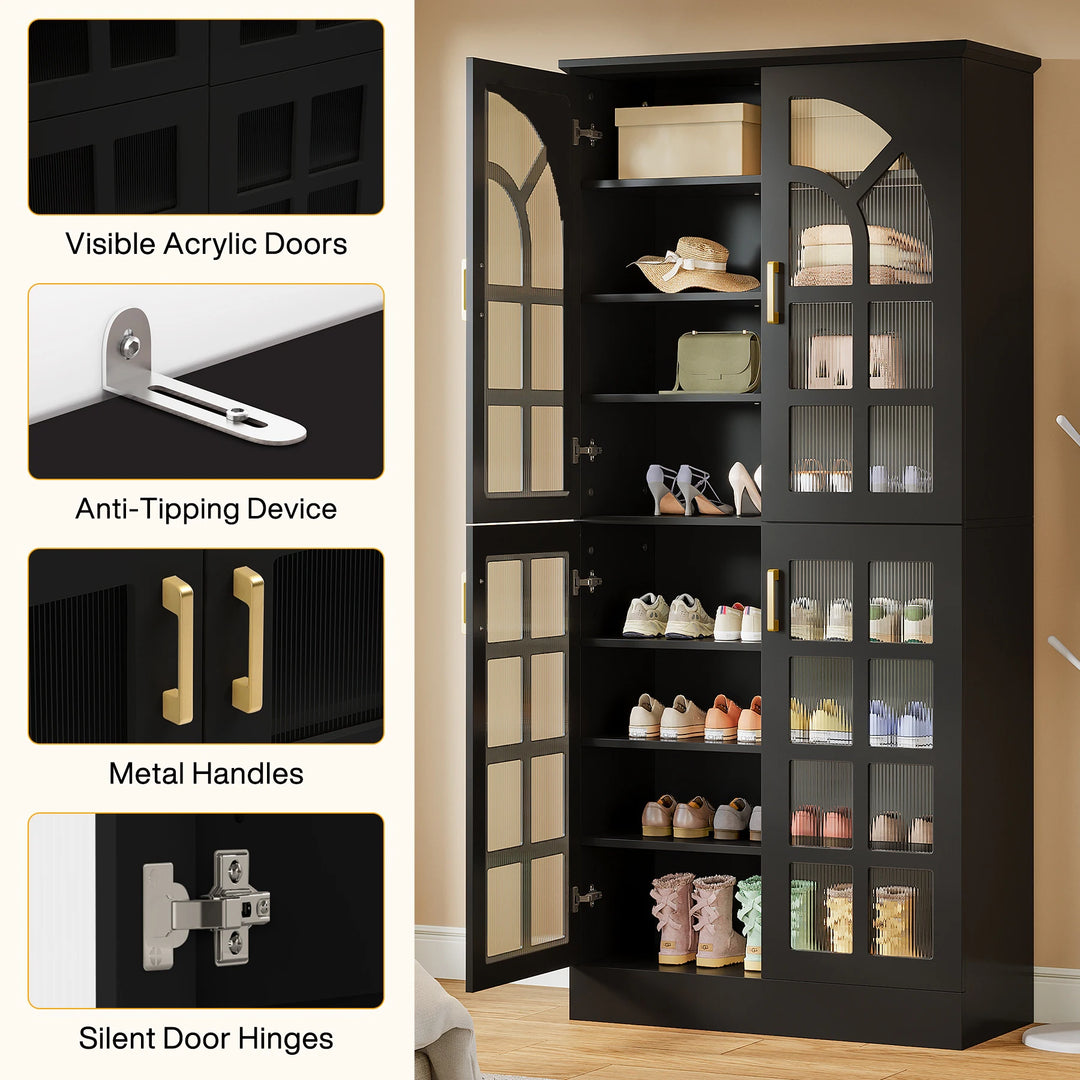 35 Pairs Tall Shoe Storage Cabinet with Doors, 8 Tiers Shoe Rack Organizer with LED Light and Adjustable Shelves for Entryway