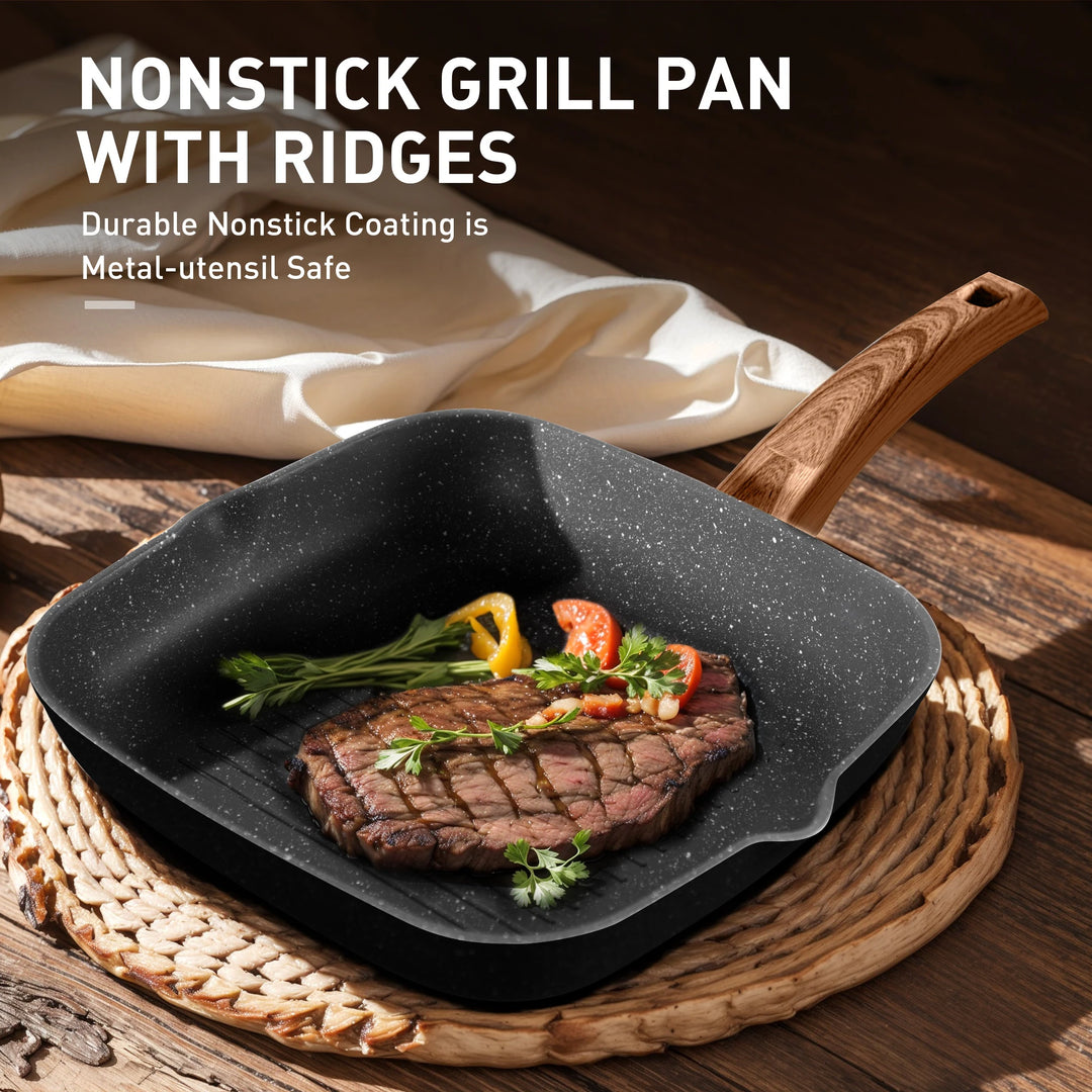 17-Piece Kitchen Granite Cookware Set, Non-Stick Cooking Pots and Pans Set