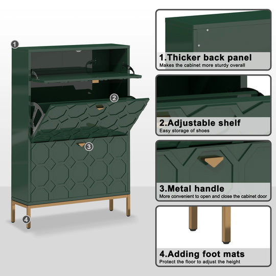 Shoe Organizer 24 Pairs Wood Shoe Storage Cabinet with Drawers