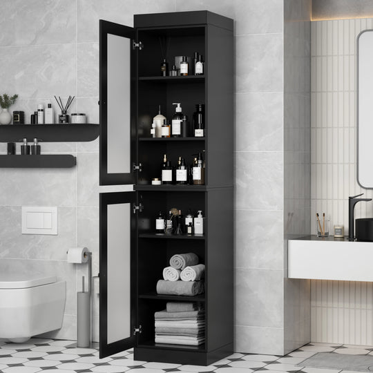 100% Solid Wood Bathroom Storage Cabinet, Adjustable Shelves, 16.5" Wide, 35.75" Tall