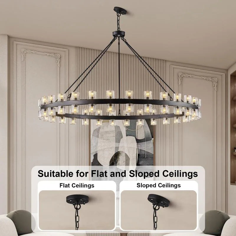 Wagon Wheel Chandelier with Crystal Shade