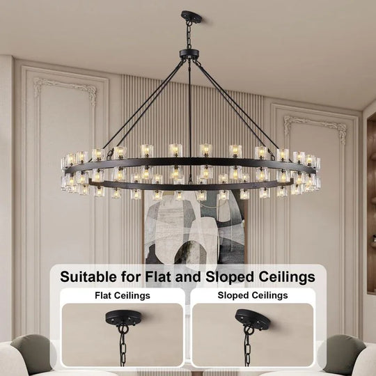 Wagon Wheel Chandelier with Crystal Shade