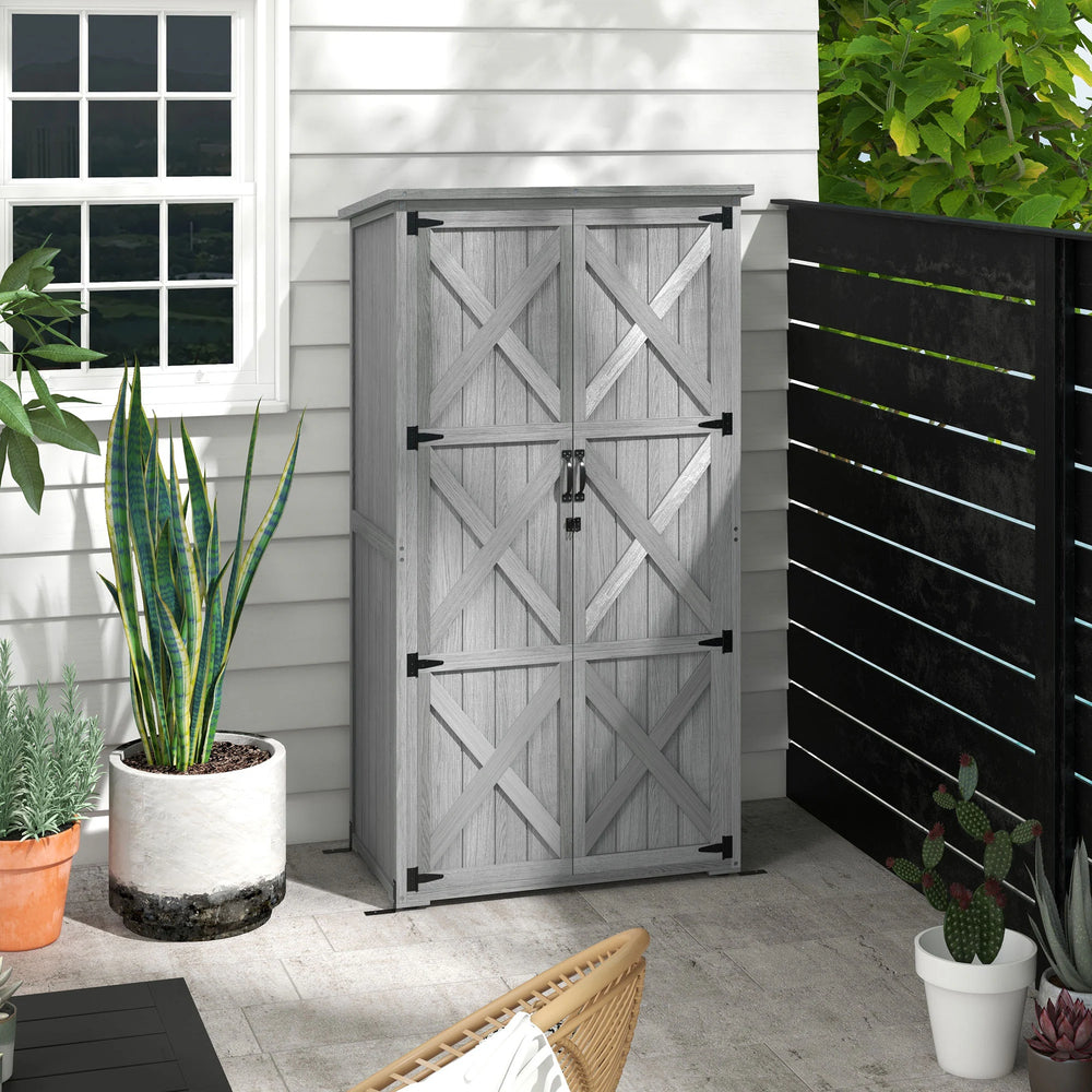 Wooden Garden Shed, Outdoor Storage Cabinet with Waterproof Asphalt Roof, Narrow Tool Shed with Shelves