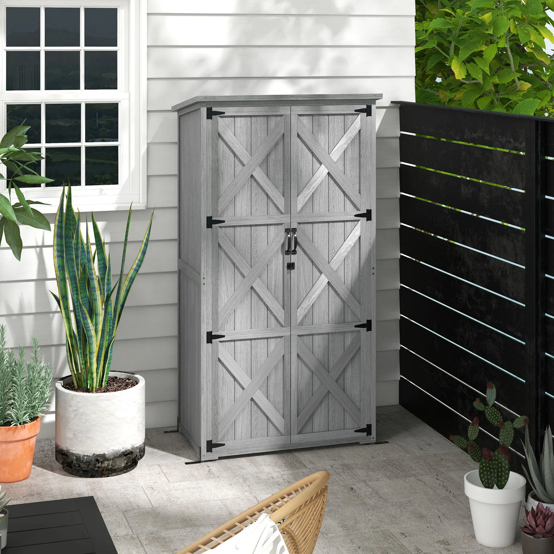 Wooden Garden Shed, Outdoor Storage Cabinet with Waterproof Asphalt Roof, Narrow Tool Shed with Shelves