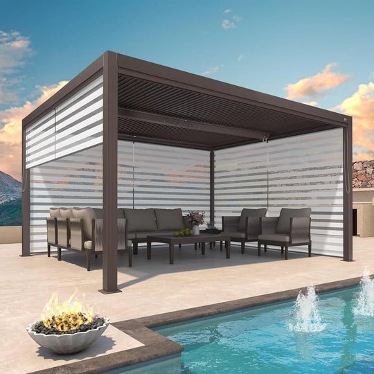 Bronze Louvered Pergola with Adjustable Roof for Deck Backyard Garden Hardtop Gazebo