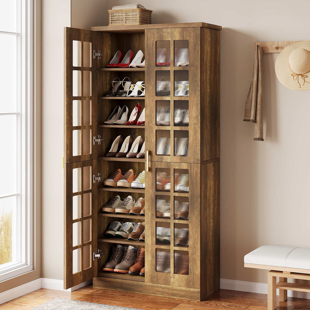 8-Tier Modern Shoe Storage Cabinet with Doors and Adjustable Shelves