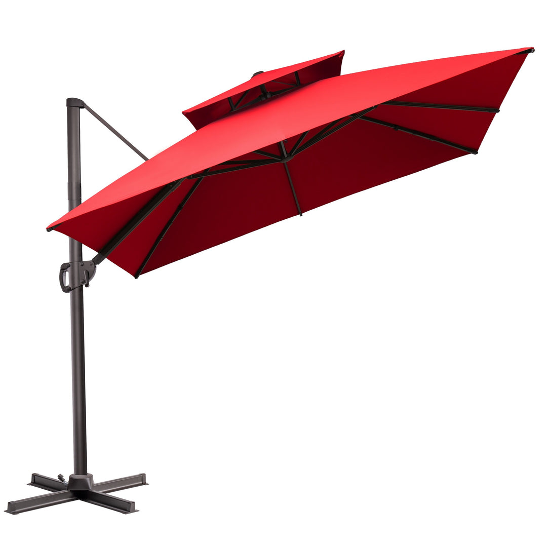 11 X 11 FT Outdoor Square Patio Cantilever Offset Umbrella with Crank and 360 Degrees Rotation