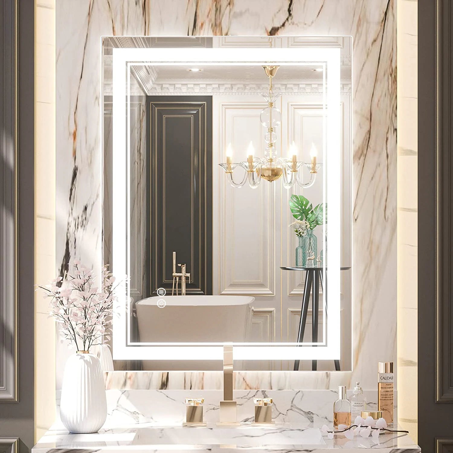 Full Size Front & Back LED Lighted Anti-Fog Tempered Glass Wall Bathroom Vanity Mirror, 3-Year Warranty & ETL Certification