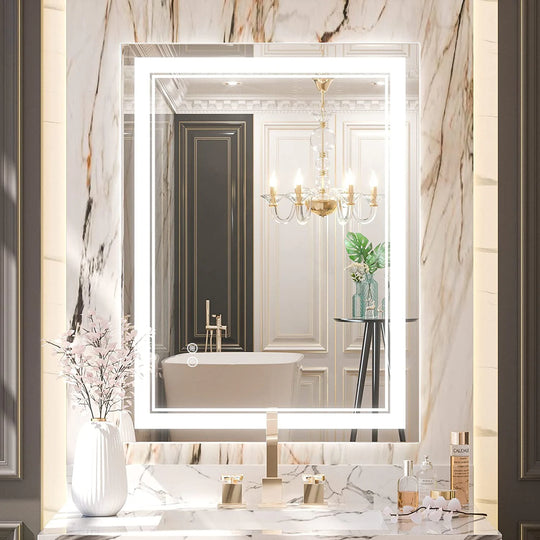 Full Size Front & Back LED Lighted Anti-Fog Tempered Glass Wall Bathroom Vanity Mirror, 3-Year Warranty & ETL Certification