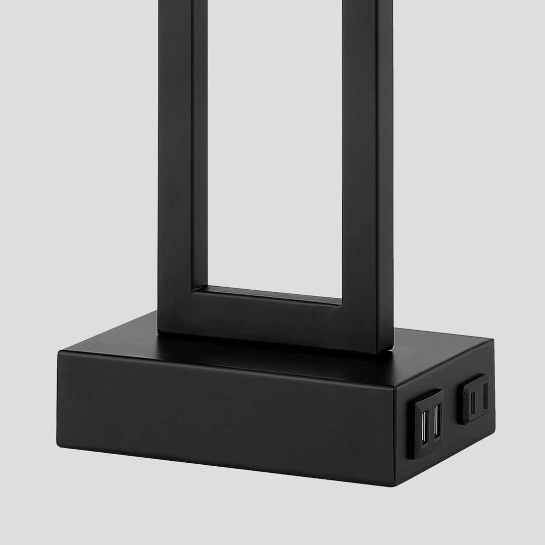 Set of 2 Black Touch Control Table Lamps with White Rectangular Shades, USB Ports & AC Outlet