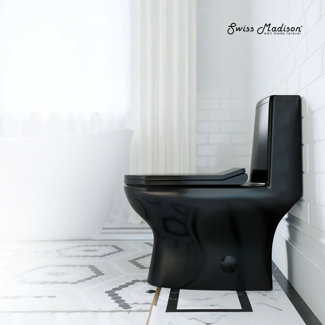 Ivy One Piece Toilet Dual Vortex Flush in Glossy Black 1.1/1.6 Gpf - 27.0" X 13.5" X 28.5"