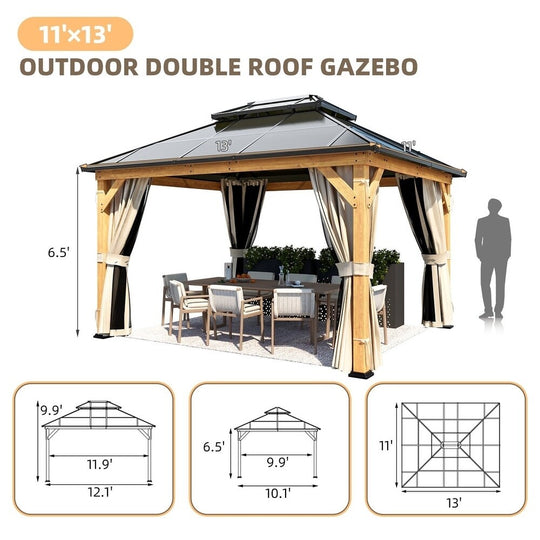 Hardtop Wood Gazebo with Double Roof – Free Dust Cover with 12X16 or 12X20 Model – Waterproof Outdoor Gazebo