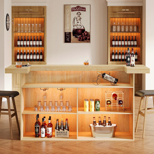 70.9" Wooden Home Bar Table with Wine Glass Holder, Pub Storage Unit Accent Table for Home Patio Basement