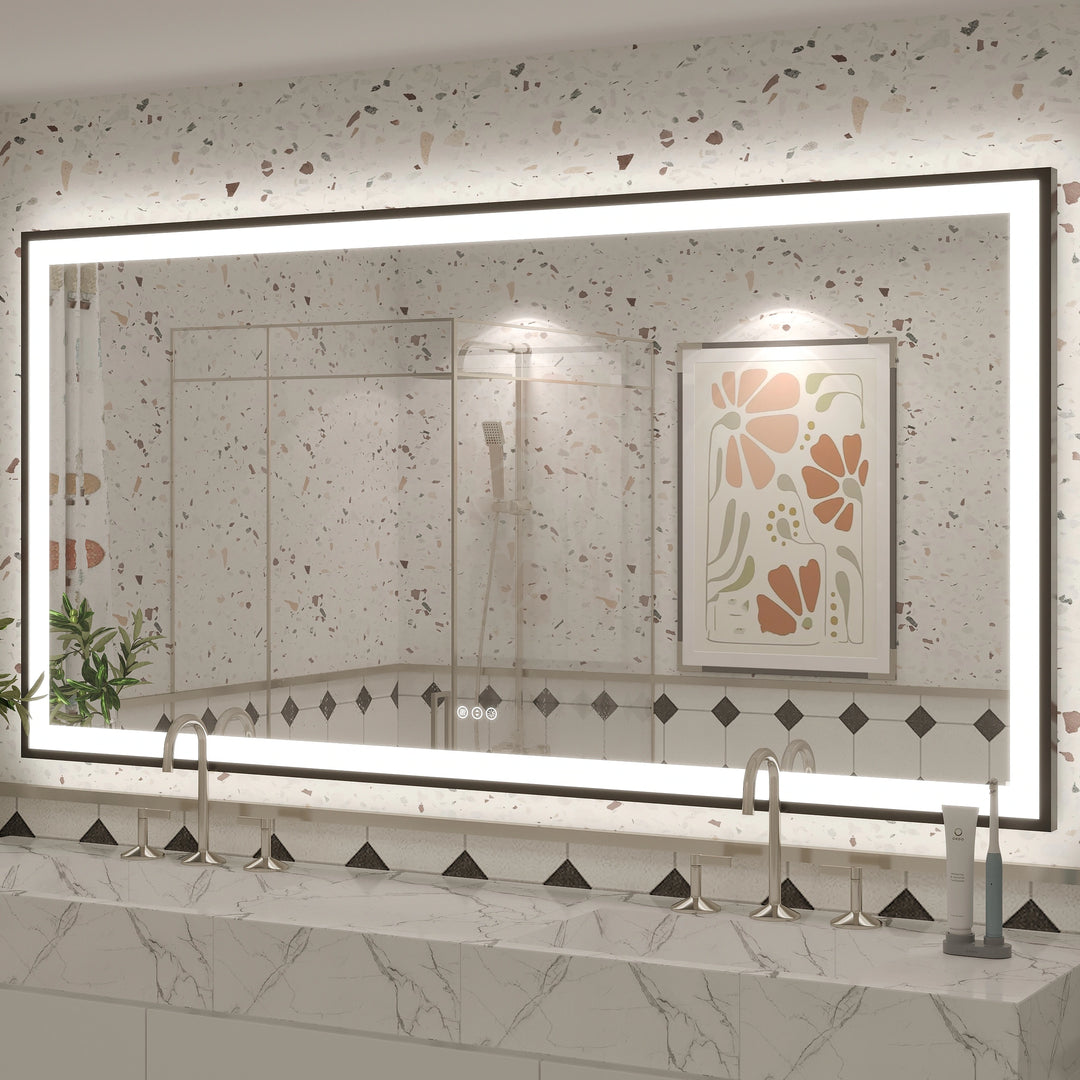 Extra Large Black Frame LED Bathroom Vanity Mirror with 3 Years Warranty and UL Certified