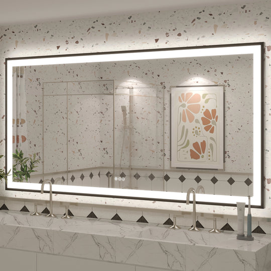 Extra Large Black Frame LED Bathroom Vanity Mirror with 3 Years Warranty and UL Certified