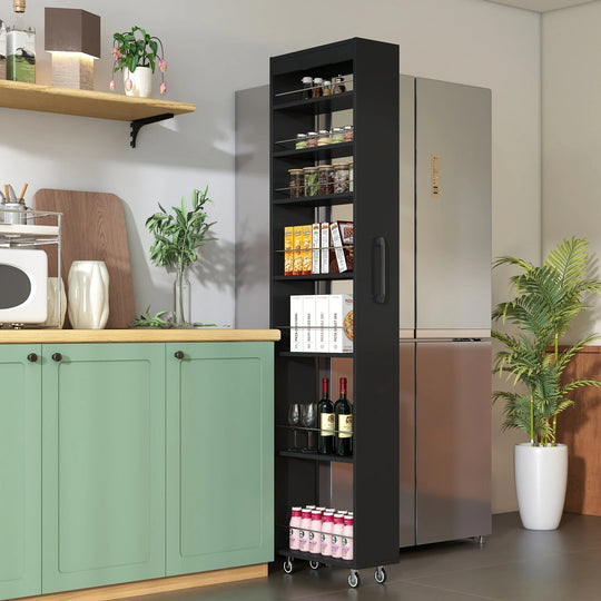 7-Tier Rolling Storage Shelf, Modern Pull-Out Organizer with Single-Sided Access for Kitchen, Living Room, Pantry