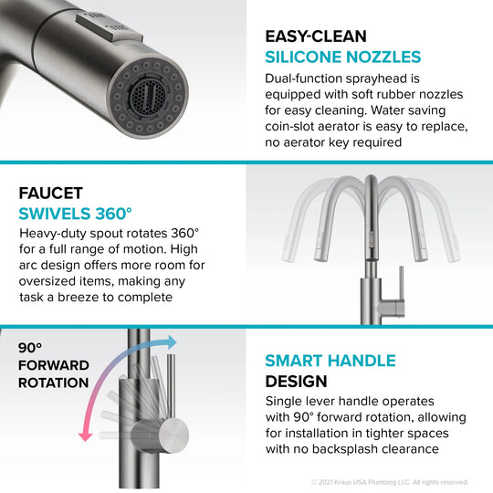 2-Function 1-Handle 1-Hole Pulldown Sprayer Brass Kitchen Faucet