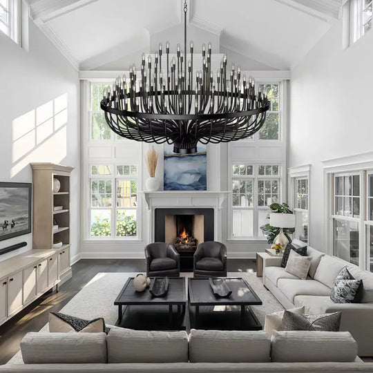 Modern Farmhouse Candle Chandelier Black Large Wagon Wheel Chandeliers
