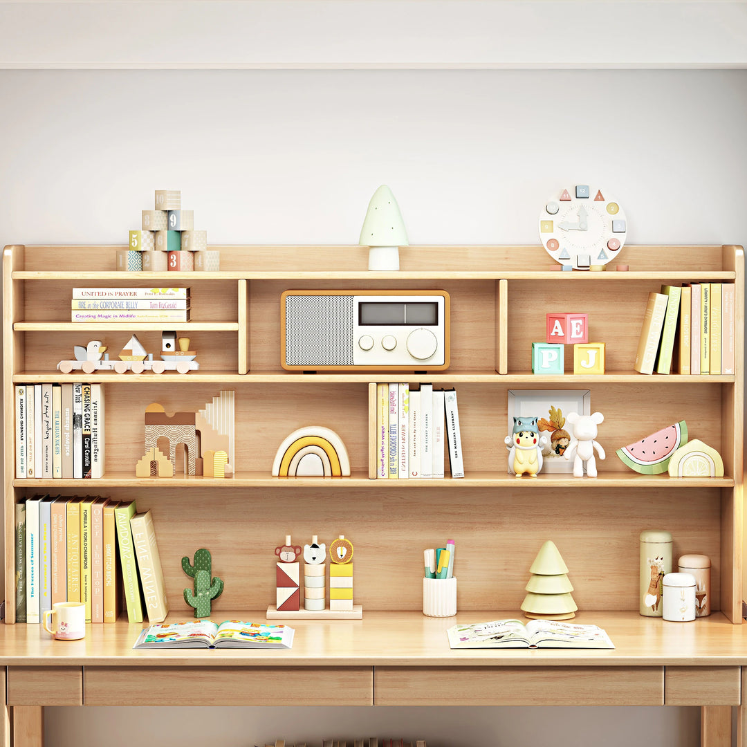Kids Desk Wood Study Desk Writing Desk with Bookshelf