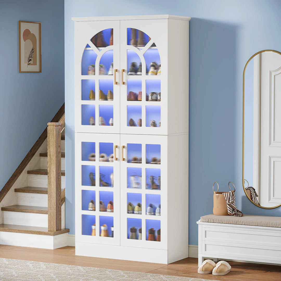 35 Pairs Tall Shoe Storage Cabinet with Doors, 8 Tiers Shoe Rack Organizer with LED Light and Adjustable Shelves for Entryway