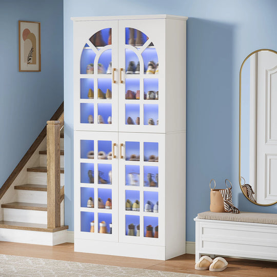 35 Pairs Tall Shoe Storage Cabinet with Doors, 8 Tiers Shoe Rack Organizer with LED Light and Adjustable Shelves for Entryway