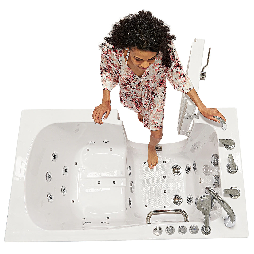 Ella Monaco 32" Acrylic Hydro Massage Walk-In Bathtub with Outward Swing Door, 5 Piece Fast Fill Faucet, 2" Dual Drain