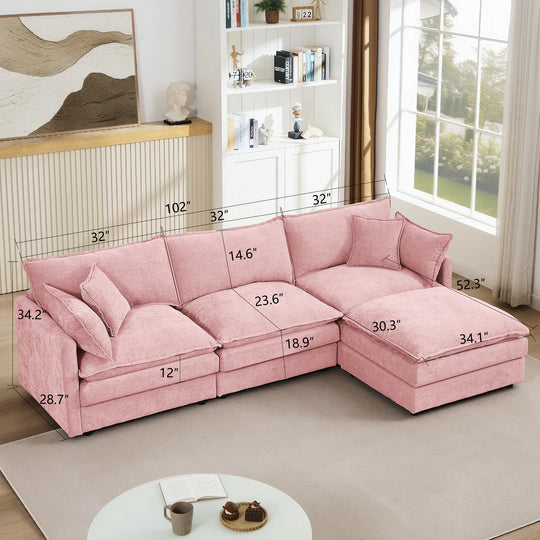 Modular Sectional Sofa, 102 Inch L Shaped Couch Set for Living Room