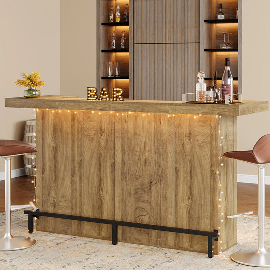 70.9" Wooden Home Bar Table with Wine Glass Holder, Pub Storage Unit Accent Table for Home Patio Basement