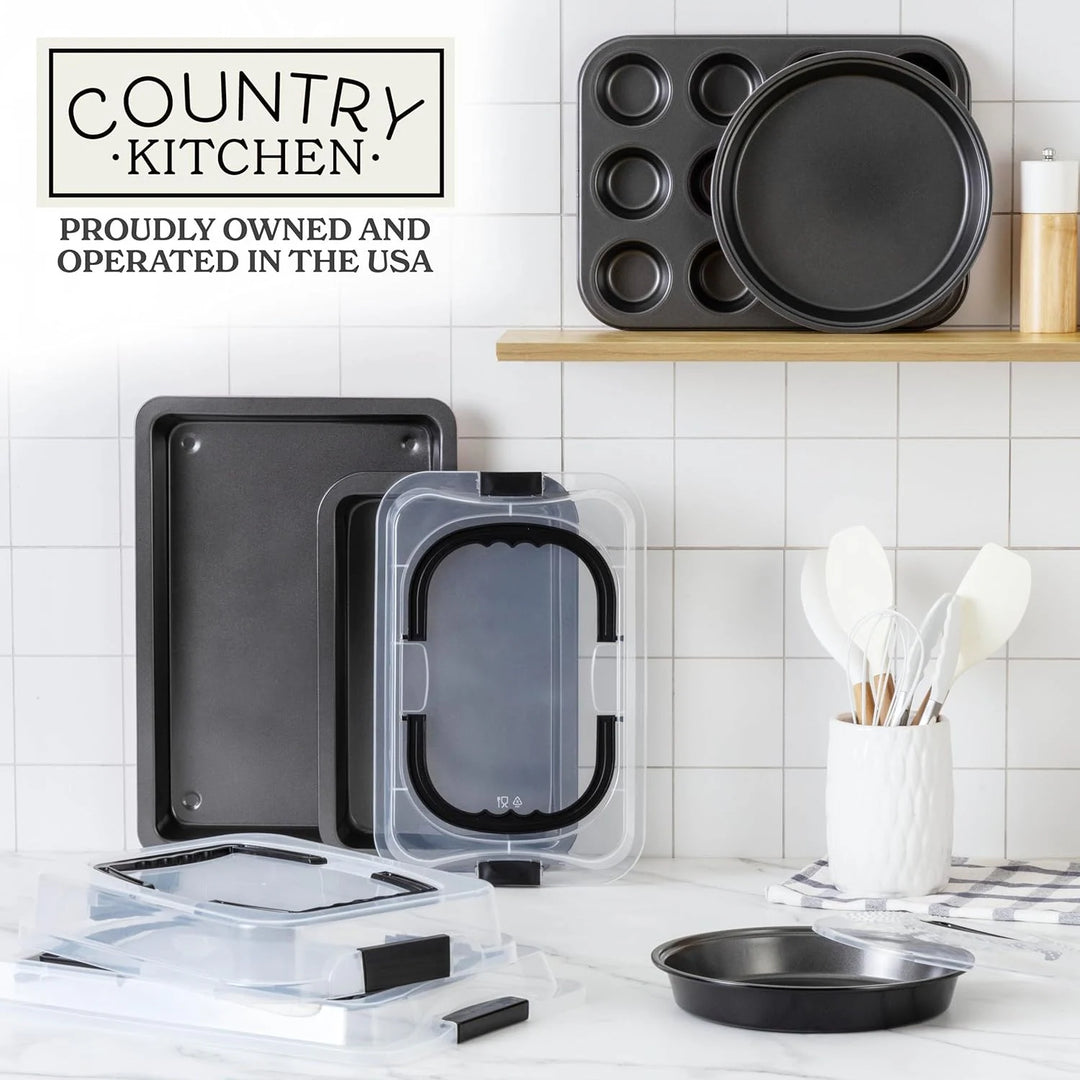 Baking Pans Set 10 Piece Non-Stick Cake Pans with Carry Lids for Storage & Travel, Perfect for Parties Stackable