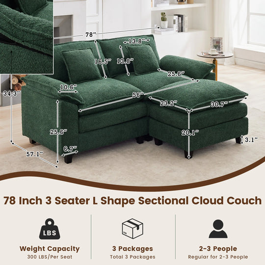 Modular Chenille Sectional Sofa with Ottomans, Deep Seat, Wide Padded Armrests, 2-Seat / 3-Seat / 4-Seat Options