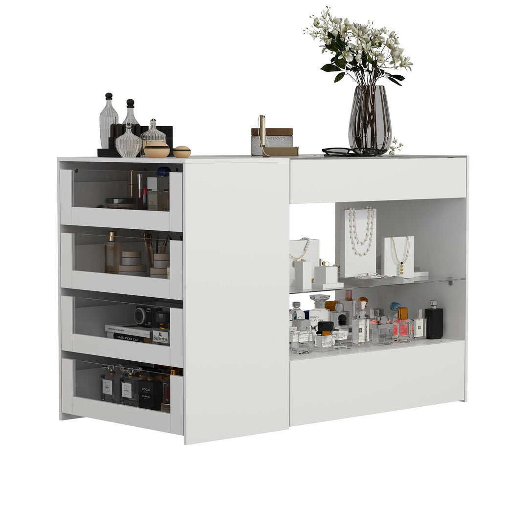 HOMELAVY Glass-Top Closet Organizer White Dressing Island Ample Storage Dresser Cabinets