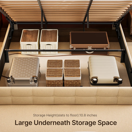 Lift up Storage Bed Frame, Upholstered Platform Bed Frame with Hydraulic Storage System and Headboard
