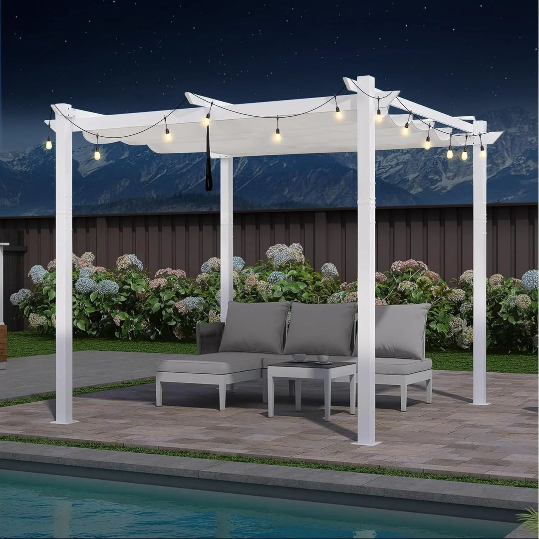 Gazebo Outdoor Retractable White Heavy-Duty Aluminum Pergola with Extra Top Roof
